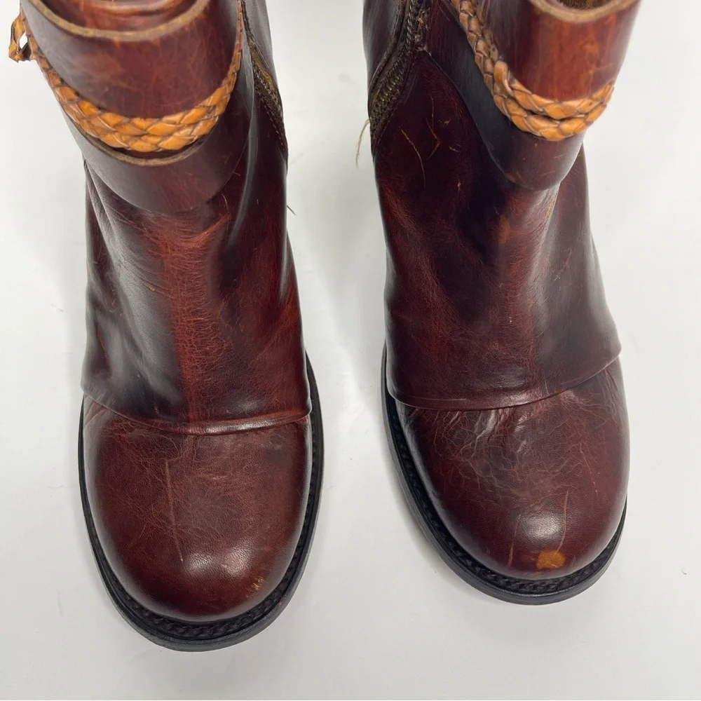 FREEBIRD by Steven Lion Heel Cognac REAL LEATHER Distressed Ankle Boot Size 11